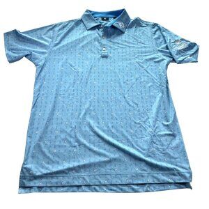 FootJoy Blue Golf Polo 19th Hole Drink Print White Stone Golf Club Embroidered L